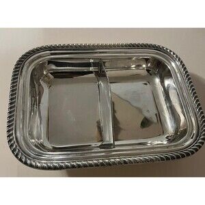 Vintage E.P.C.A. Silverplate Divided Serving Tray Rope Edge Relish Dish USA